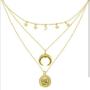 Helnal Moon Stars Coin Layered Choker Necklace